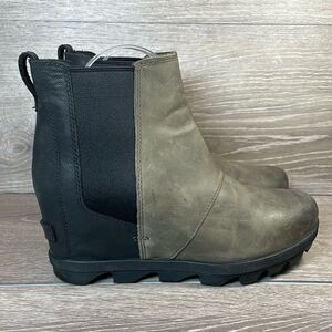 Sorel Joan of Arctic Wedge II Womens Sz 8.5 Quarry Gray Black Leather Ankle Boot